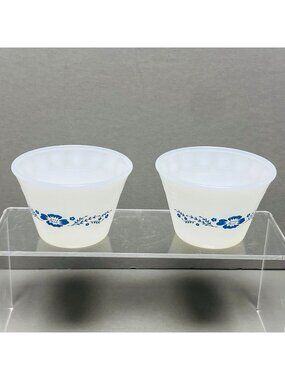 Termocrisa 5 Oz Vintage Milk Glass Custard Ramekin Cups Blue Floral  Set Of 2